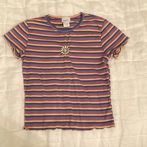 Pink, yellow, blue and purple striped top